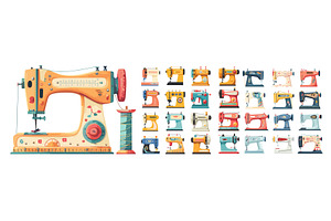 Sewing machines cartoon vector set, an Object Illustration by Onyx