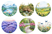 Watercolor Spring Landscapes Round, an Illustration by CreationArt (Thumbnail 2 of 5)