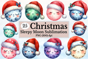 Christmas Sleepy Moon Clipart PNG, a Seasonal Illustration by Rose Art