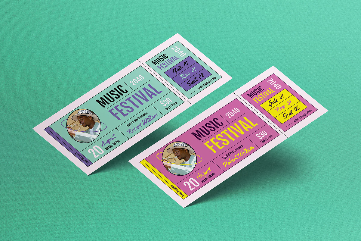 Pink Modern Music Fest Ticket, a Card Template by graphicook (Photo 1 of 3)