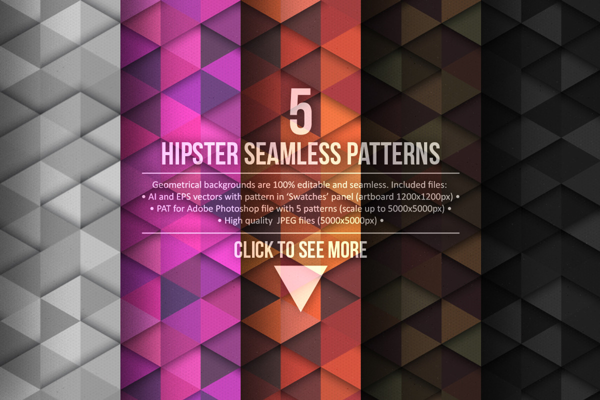 5 Seamless Hipster Patterns, a Pattern Graphic by yamonstro (Photo 1 of 5)