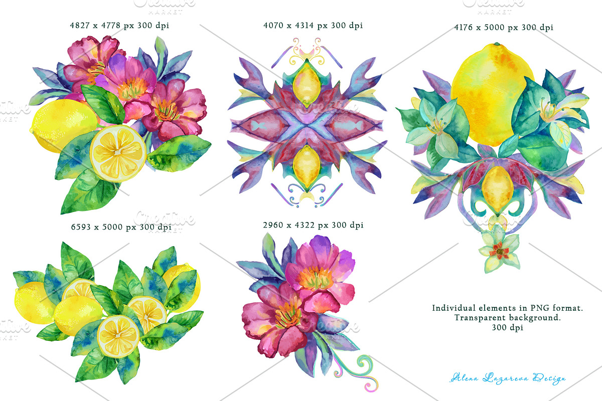 Lemons and Flowers pattern, a Pattern Graphic by Alena Lazareva (Photo 4 of 6)