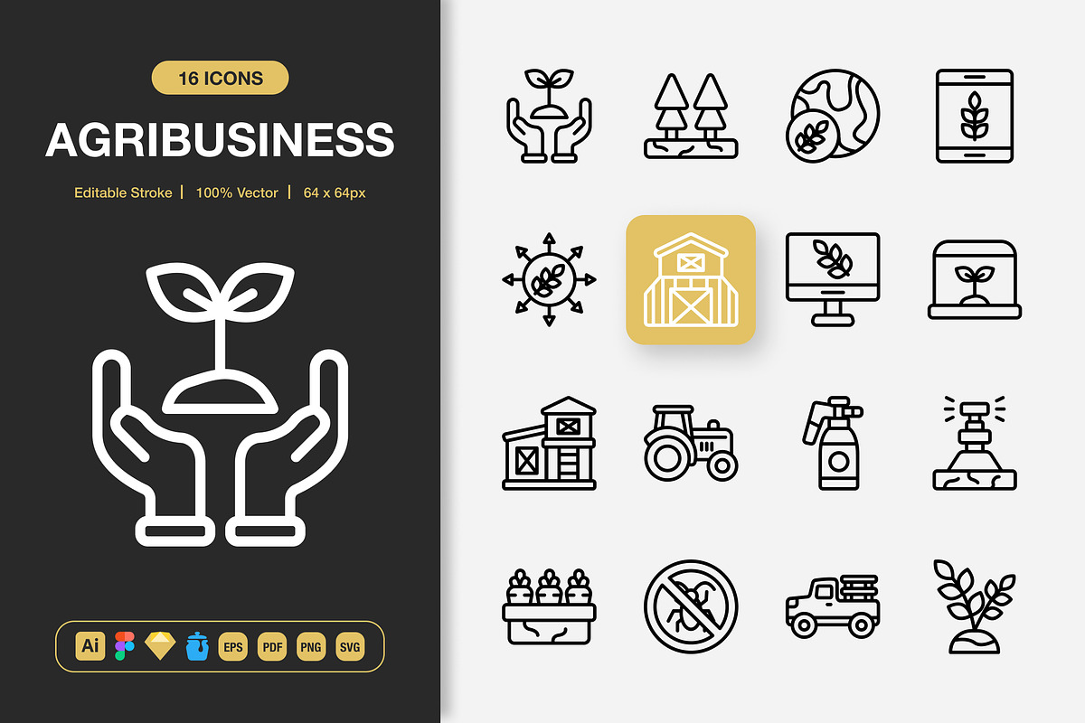 Agribusiness Icons, an Outline Icon by Spacepixel Creative