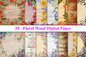 Floral Wood Digital Paper, a Texture Graphic by Digital Studio