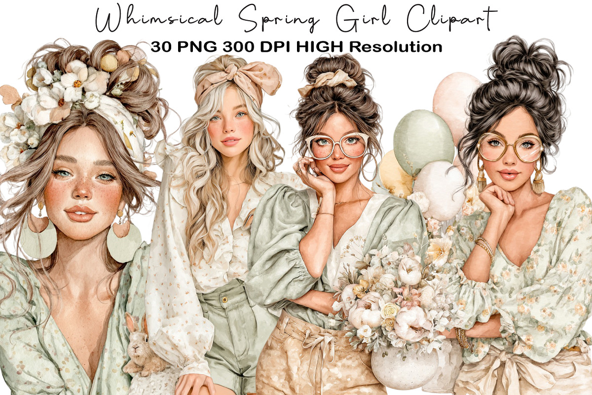 Whimsical Spring Girl Clipart, an Illustration by Black Bird Studio (Photo 1 of 5)