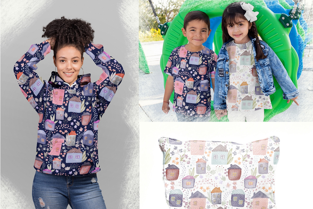 Watercolor Houses Seamless Pattern, a Pattern Graphic by CreativeJourney (Photo 3 of 4)