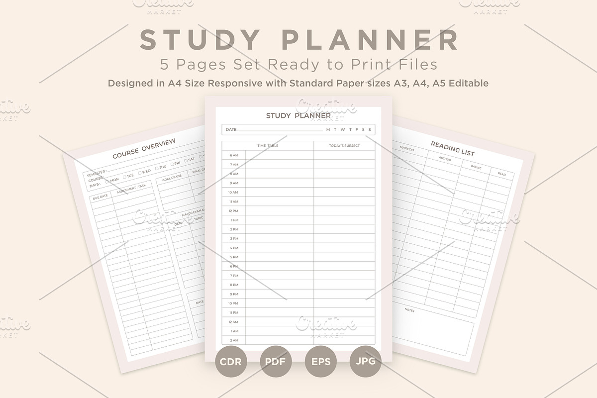 Study Planning Pages Set V-01, a Stationery Template by shahsoft (Photo 1 of 3)