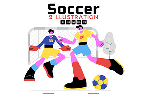9 Soccer Sports Vector Illustration, a Sport Illustration by denayunebgt