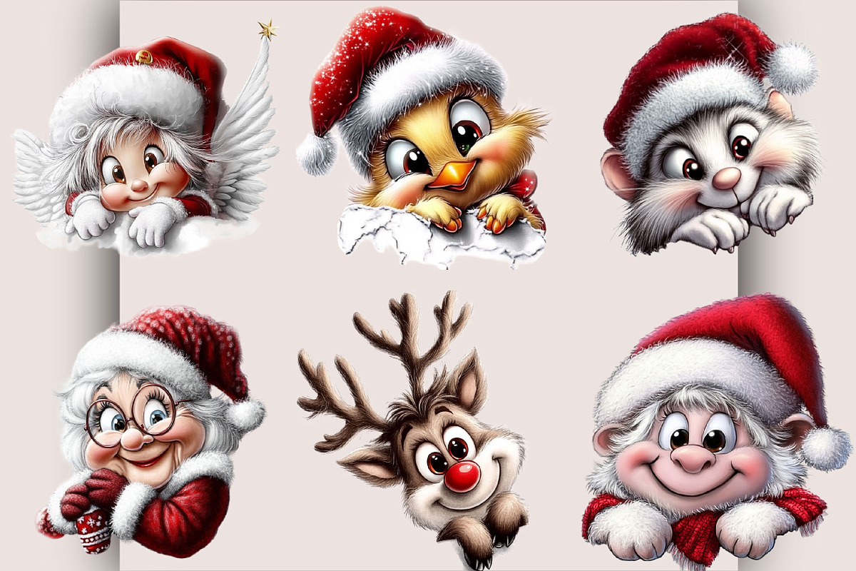 Christmas Peeking Characters Clipart, a Seasonal Illustration by SVGArt (Photo 2 of 5)