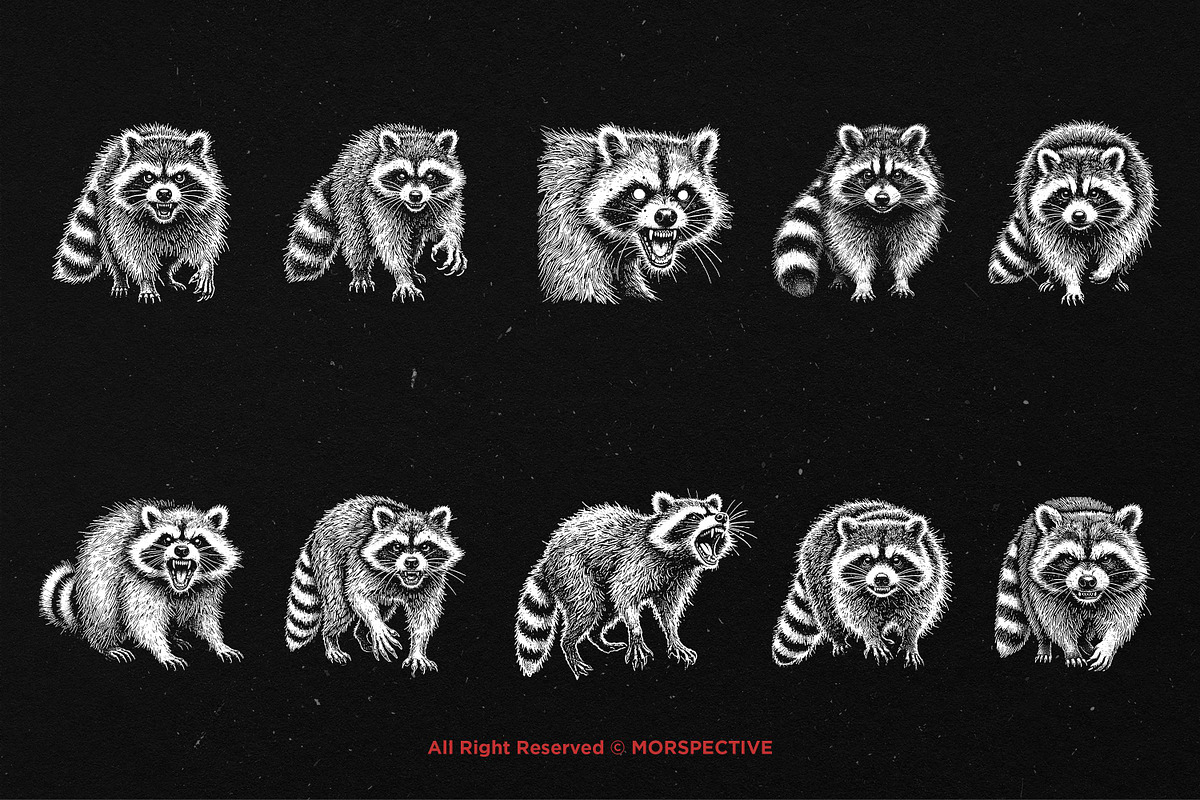 10 Bundle Dark Art Racoon Scary, an Illustration by Morspective (Photo 6 of 7)