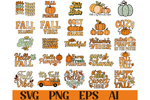 Retro Fall Thanksgiving Png Bundle, an Object Graphic by Digi_Design_World