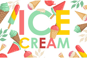 Ice cream word vector flat poster