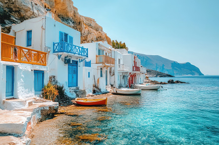 Charming waterfront houses of Milos, a Photo by Iftikhar Alam