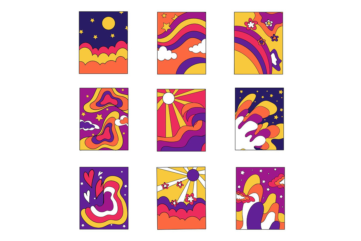 Psychedelic Landscape Vector Set, a Decorative Illustration by Creathub ...