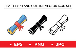 Diploma Certificate Icons Vector Set, an Outline Icon by Artonix