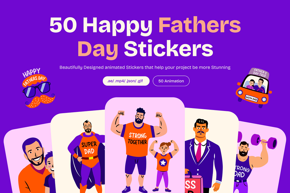 Animated Happy Fathers Day Stickers, an Emoji Icon by Creative Stall (Photo 1 of 5)