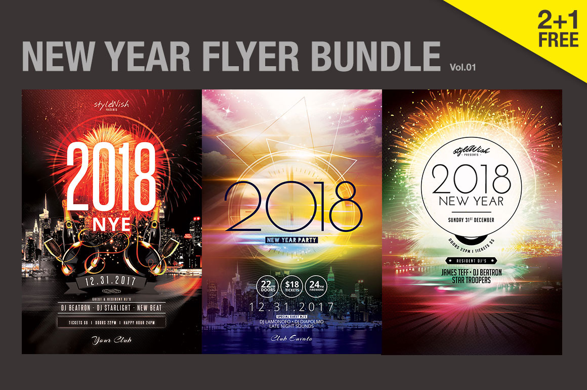 Sale New Year Flyer Bundle by Stylewish  Creative Market