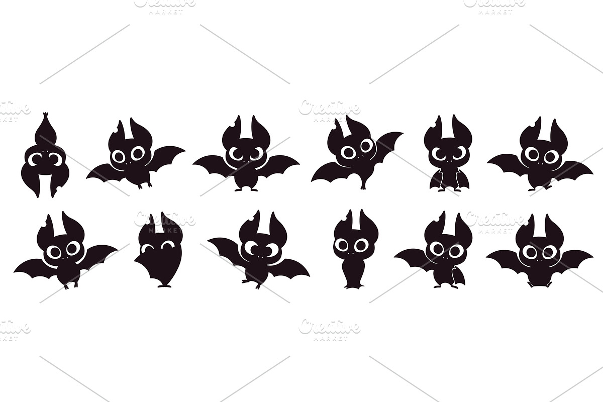 Cartoon black bats. Isolated bat, an Animal Illustration by LadadikArt