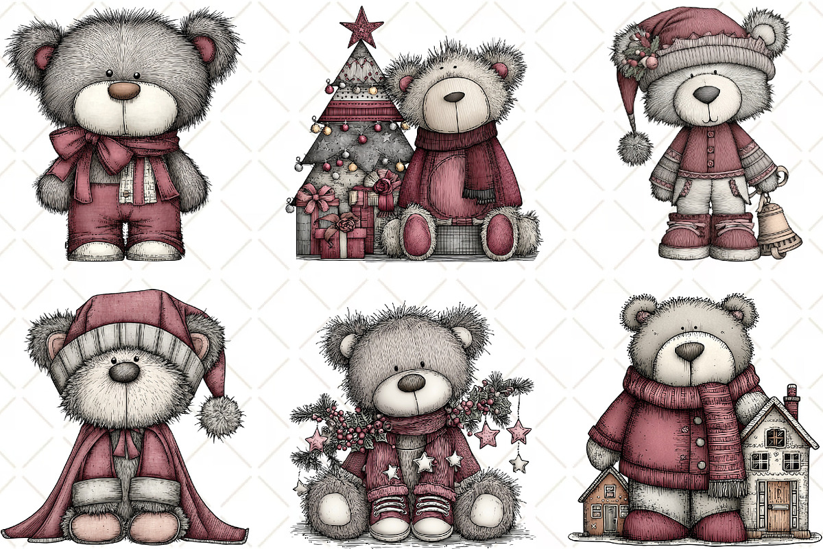 Quirky Christmas Teddy Bear Clipart, an Illustration by Black Bird Studio (Photo 5 of 6)