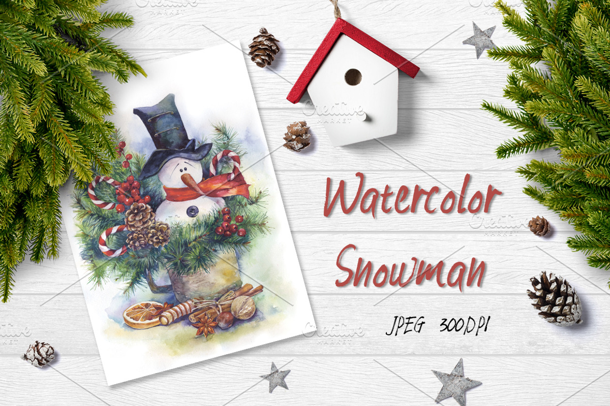 SALE Watercolor snowman Christmas, a Decorative Illustration by MaryAmi (Photo 1 of 2)