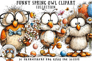 Funny Spring Owl Clipart, an Illustration by OK Design (Thumbnail 1 of 6)