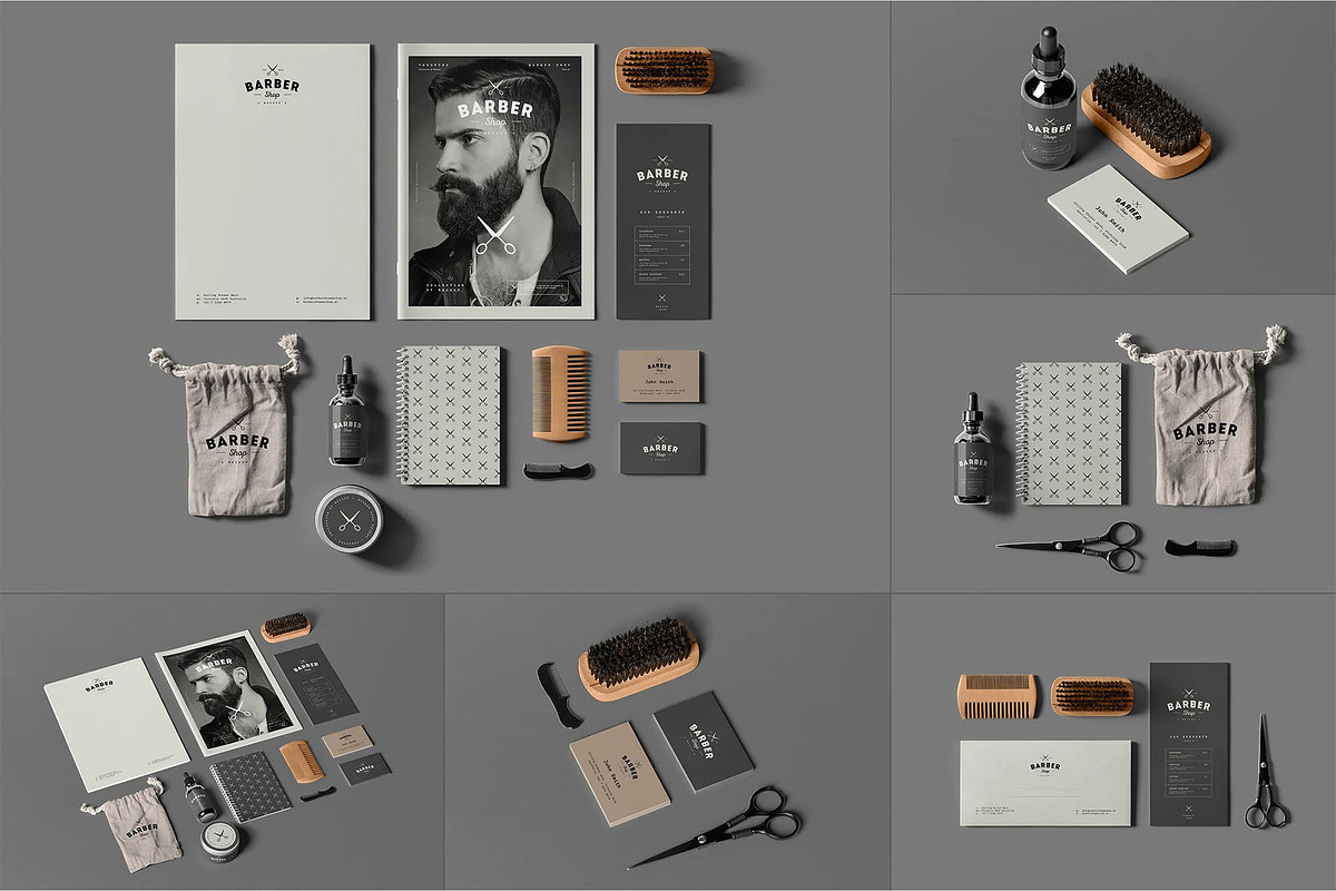 Barber Shop Branding Mock-up, a Product Mockup by zippypixelstudio (Photo 1 of 11)