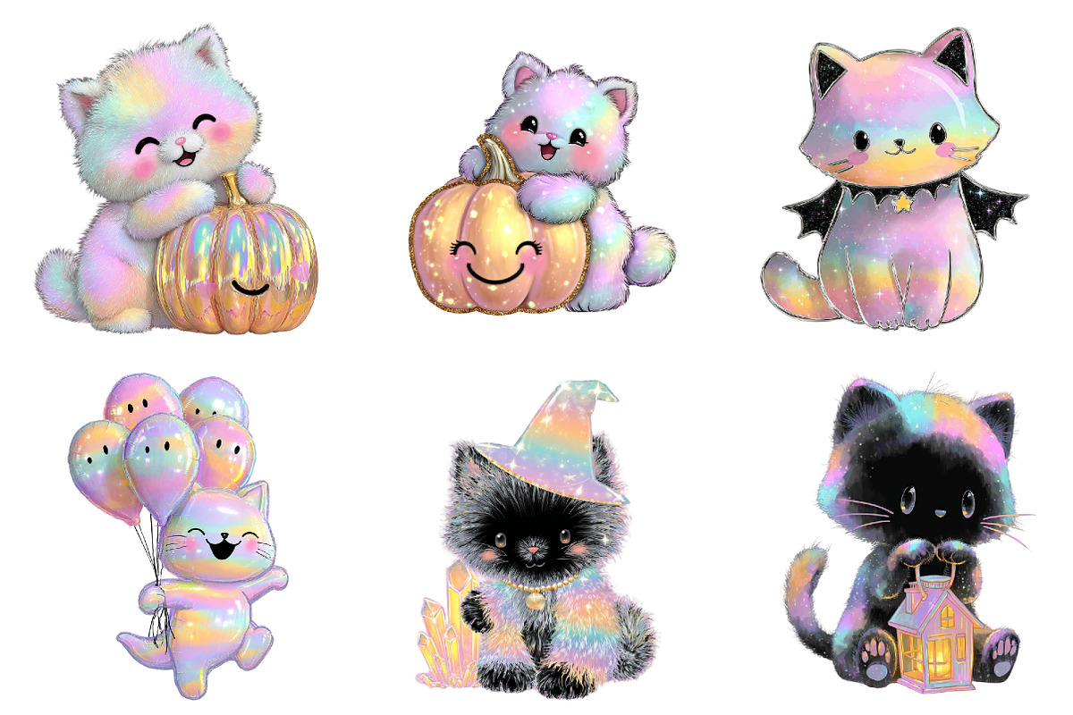 Whimsical Halloween Cat Clipart, a Seasonal Illustration by DreamArtGraphic (Photo 2 of 5)