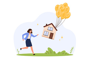 Chasing Rising House Price Balloons, an Object Illustration by Flashvector
