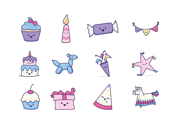 Birthday Kawaii Illustration Set preview 2