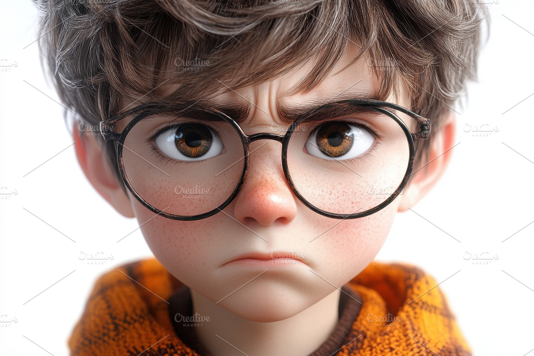 Young boy with glasses showing a ser, a Photo by Tanuart