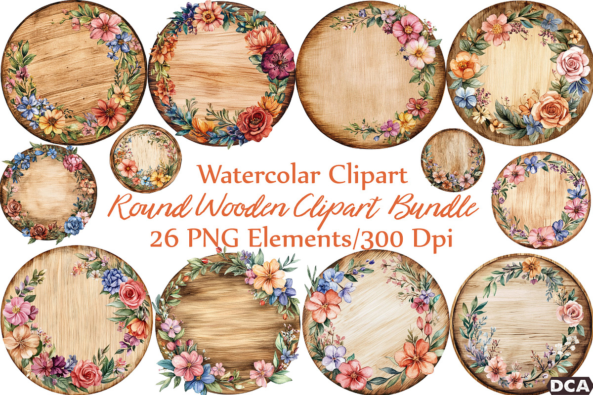 Watercolor Round Wooden Clipart, an Illustration by DreamCafeArt (Photo 1 of 5)