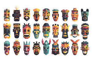 Flat set of African tiki masks, an Object Illustration by LadadikArt