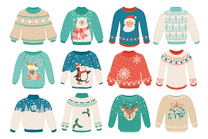 Cartoon Ugly Sweaters. Warm Winter