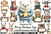 Animals Holding Merry Christmas Sign, an Illustration by Craft Nest (Thumbnail 1 of 6)