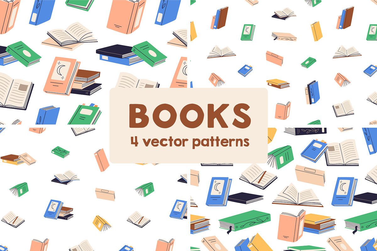 Paper books seamless patterns set, a Pattern Graphic by Good Studio (Photo 1 of 9)