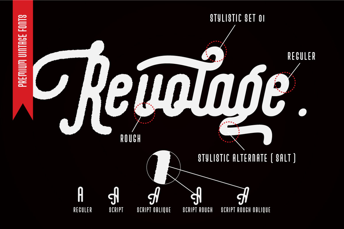 Revolage. - a Premium Vintage Font, a Script Font by Vava Aryanto (Photo 2 of 16)