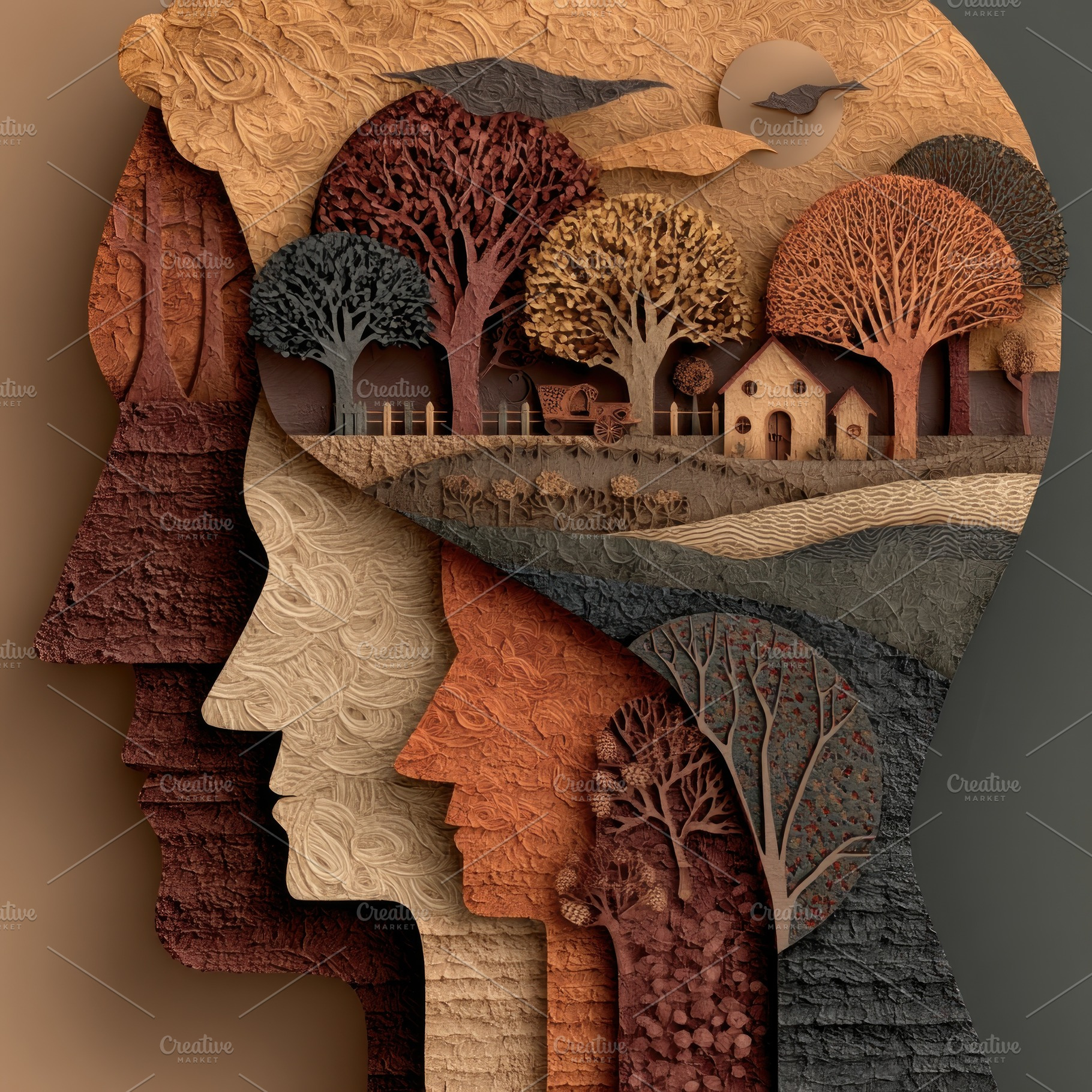 Layered Paper Art Illustration of Human Profiles with Forest Lan, a Food & Drink Photo by José Manuel Gelpi