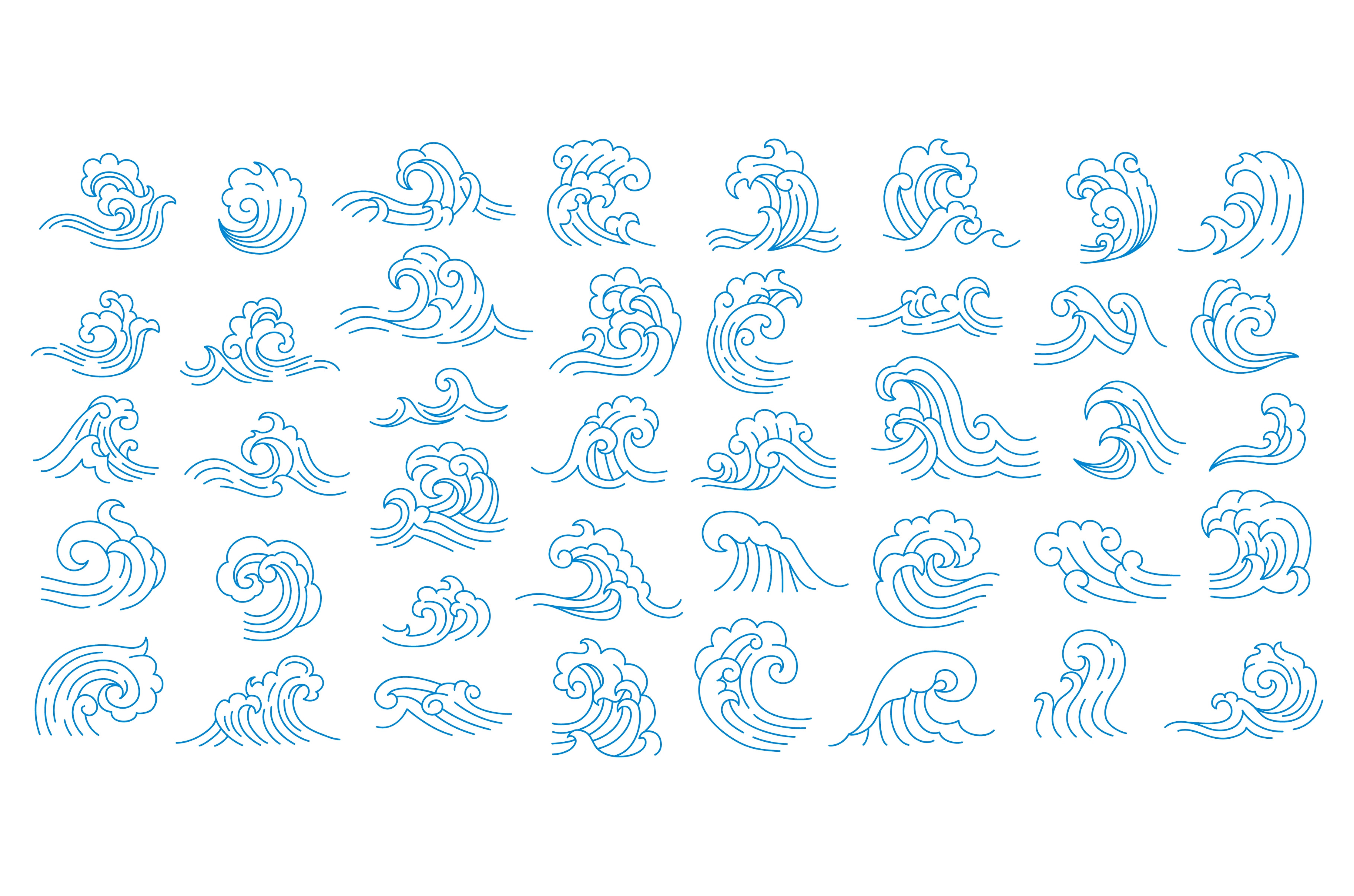 Ocean sea asian wave icons, a Seasonal Illustration by Vector Tradition