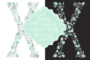 Mint & Grey Floral Alphabet Vectors