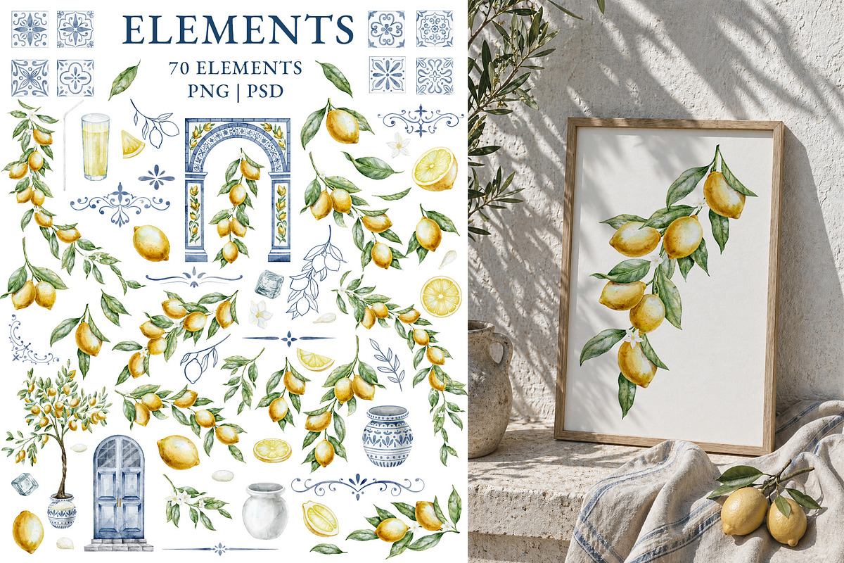 Lemon Watercolor Clipart Set, a Food Illustration by Alisles (Photo 2 of 11)