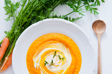 Creamy carrot soup containing appetizer, autumn, and carrot