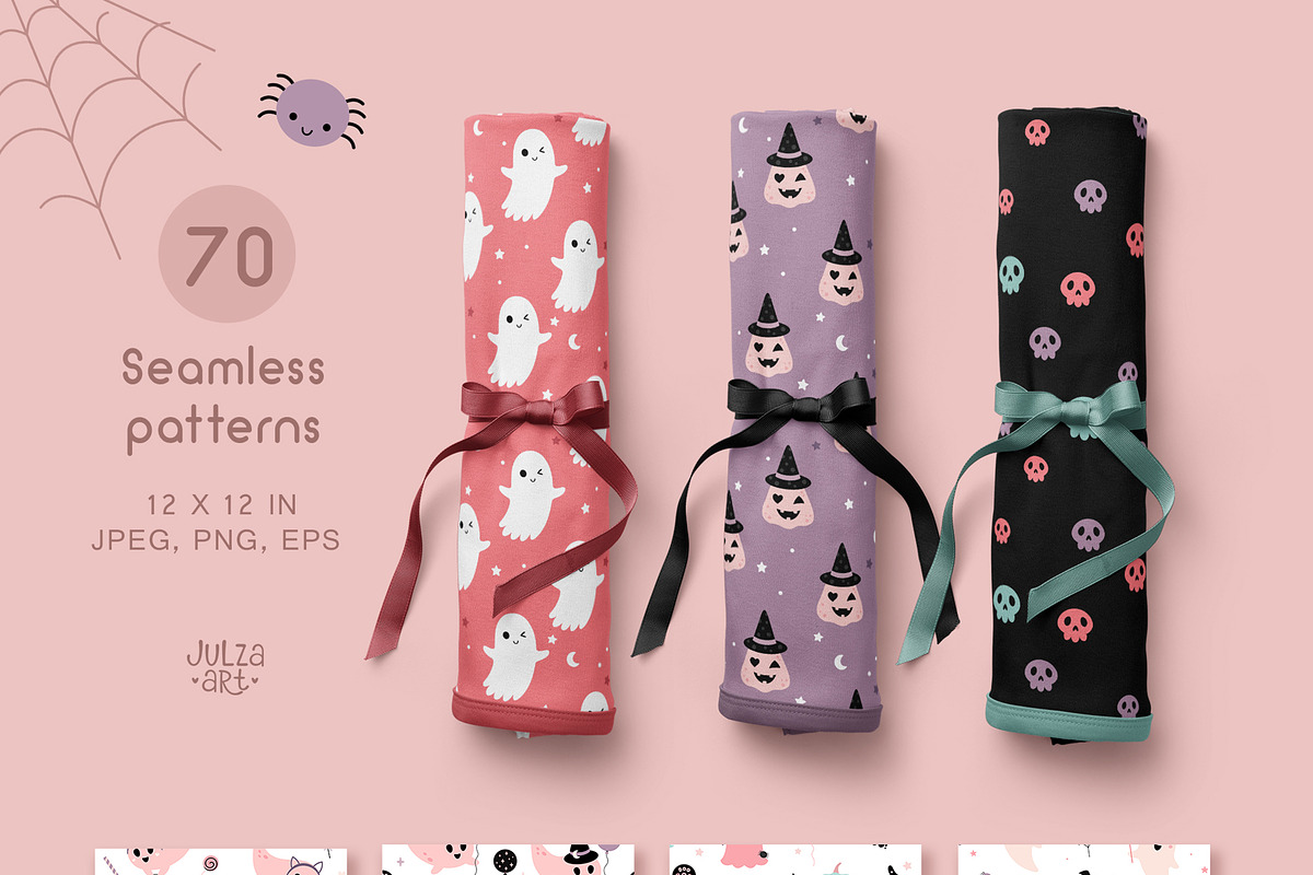 Pink Halloween clipart & patterns, a Seasonal Illustration by JulzaArt (Photo 4 of 14)