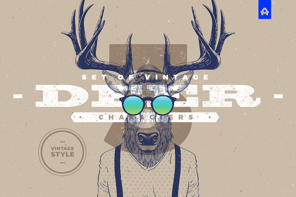 Hipster Deer Characters, a Work Illustration by blauananas (Photo 1 of 8)