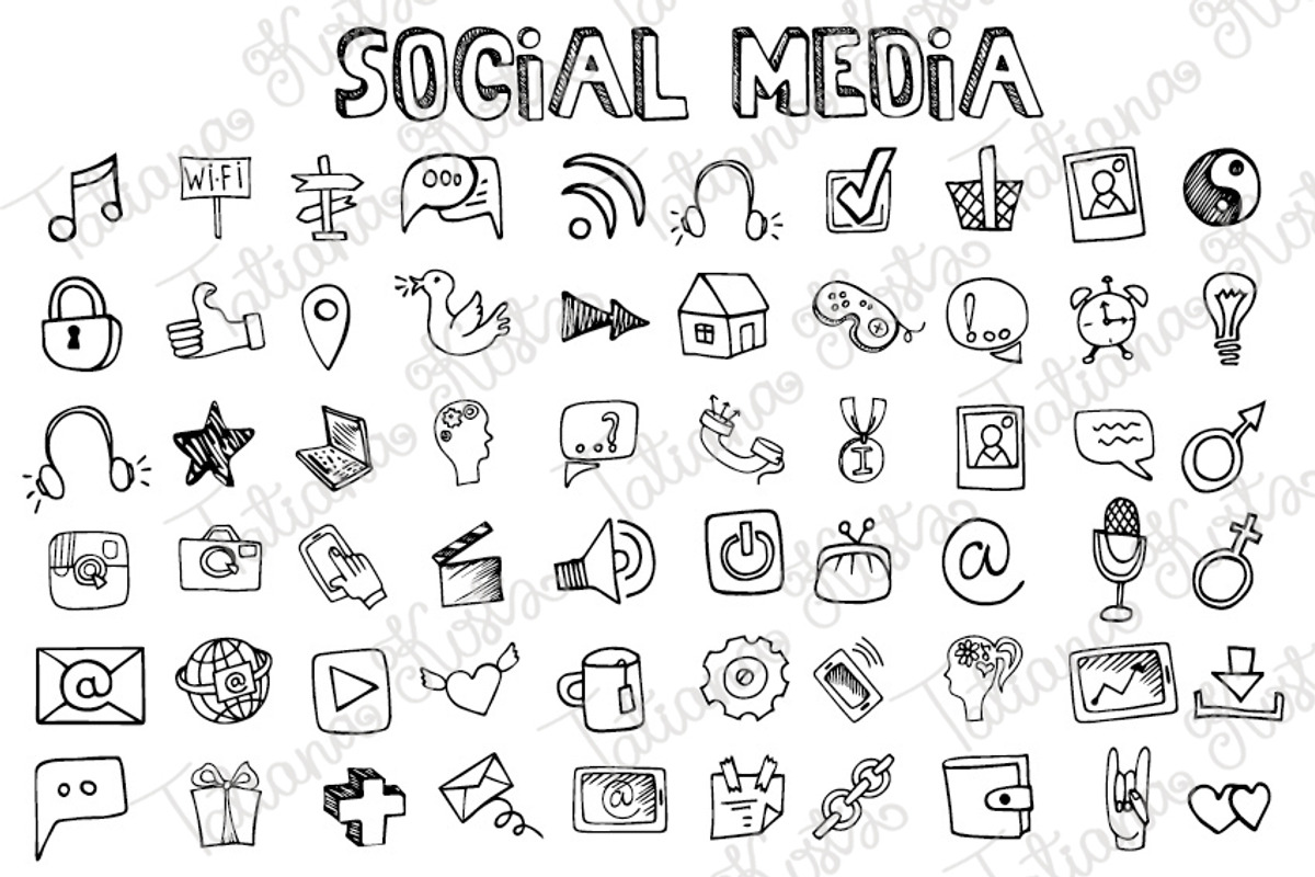 Social media doodle icons,quotes preview 2