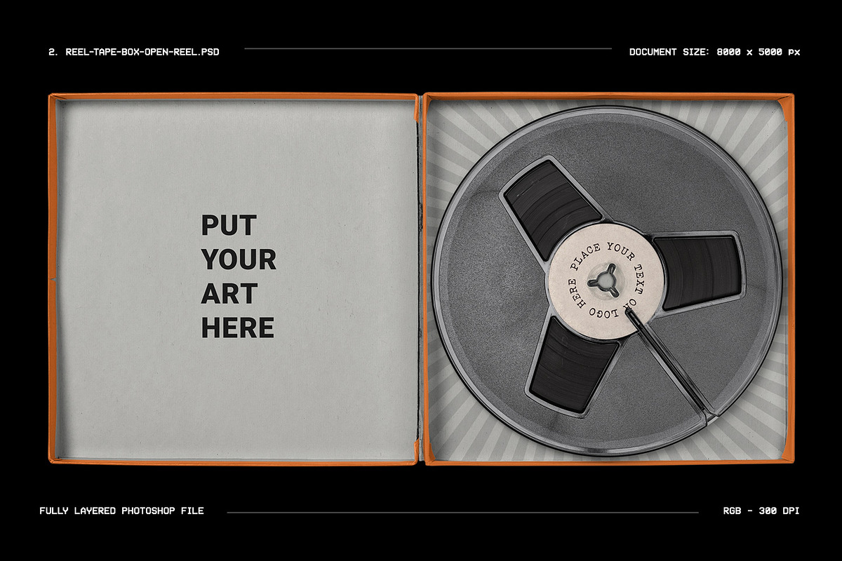 Vintage Reel Tape Box Mockup Kit, a Packaging Mockup by FLYERWRK (Photo 5 of 9)
