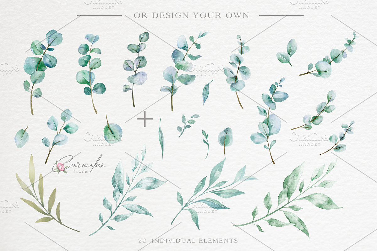 EUCALYPTUS WATERCOLOR COLLECTION, an Illustration by CaraulanStore (Photo 5 of 11)