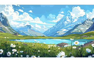 Cartoon Style Landscape of a Meadow, an Illustration by LadadikArt