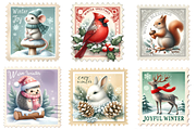 Winter postage stamps, a Seasonal Illustration by AnetArtStore (Thumbnail 3 of 7)