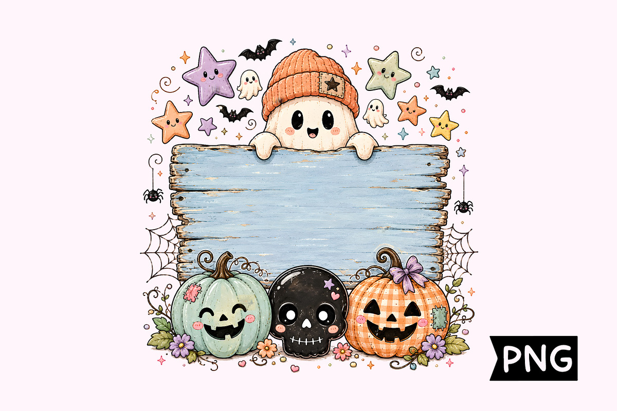 Cute Ghost Halloween Sign PNG, a Seasonal Illustration by Creative Art (Photo 1 of 3)
