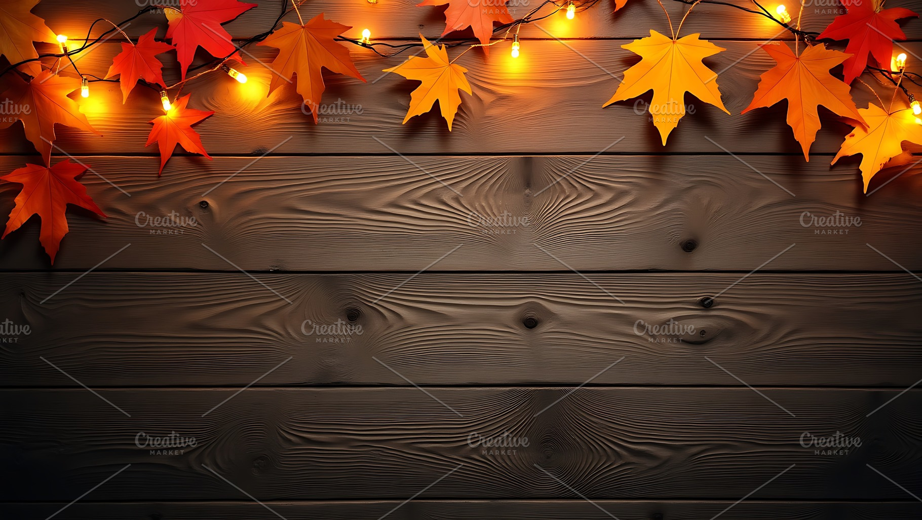 Autumn leaves and warm lights on rus, a Background Photo by Artonix